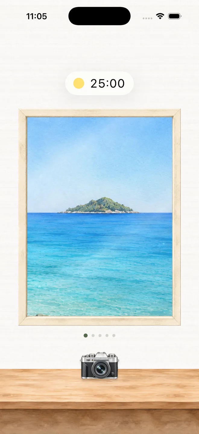 Moments Outside focus timer with an island nature scene